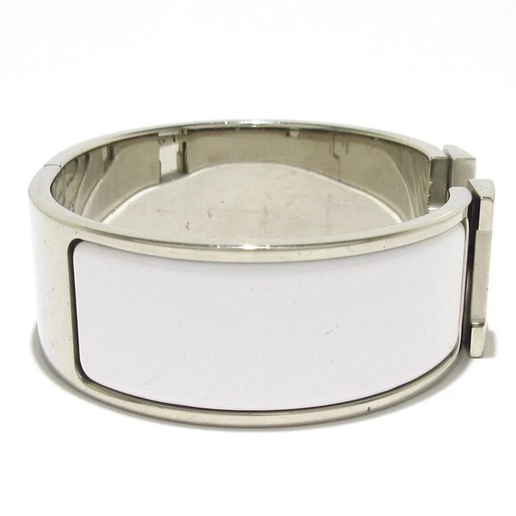 Auth HERMES Clic Clac H Silver White Hardware Bangle - Picture 5 of 6